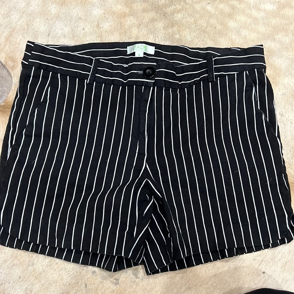 Black with white strip dress shorts.